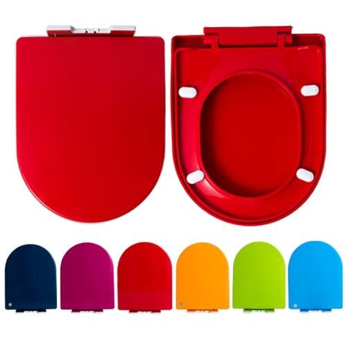 Giural WC Sitz Mit Absenkautomatik D Form, Toilettendeckel D Form Passend Für Alle Handelsüblichen WC-Becken, Bunt Klodeckel Toilettensitz (Max. Belastung Der Klobrille 150 Kg),Rot von Giural
