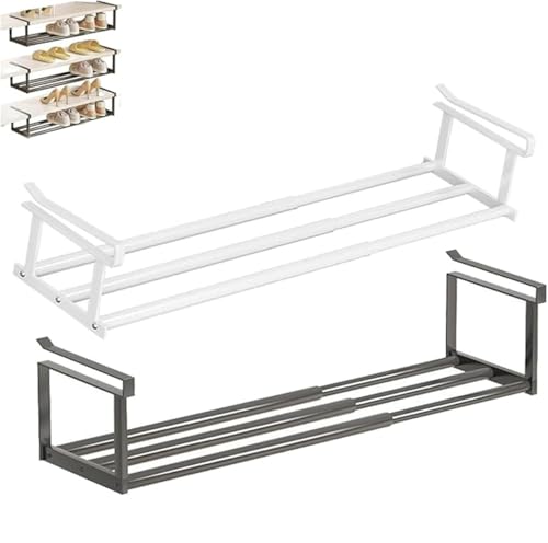 Giurui Slimdescent Cabinet Telescopic Shelf – Adjustable Shoe Rack, Slimdescent Expandable Shoe Rack, Easy to Install & Remove, Multifunctional Cabinet Telescopic Shelf (2 Pcs White+Black) von Giurui