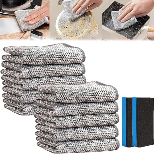 Giurui Wire Cleaning Cloth, Multipurpose Wire Miracle Cleaning Cloths, Cleaning Cloth, Steel Wire Dishwashing Cloth, Multipurpose Wire Dishwashing Rags for Wet and Dry,Non-Scratch (10 Pcs) von Giurui
