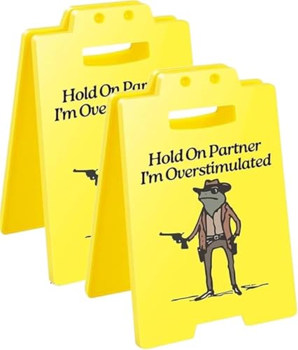 Hold on Partner I'm Overstimulated Desk Sign – Humorous Desk Signs, Funny Office Prank Sign, Funny Table Signs Office Home Decor Accessories (2 Pcs) von Giurui