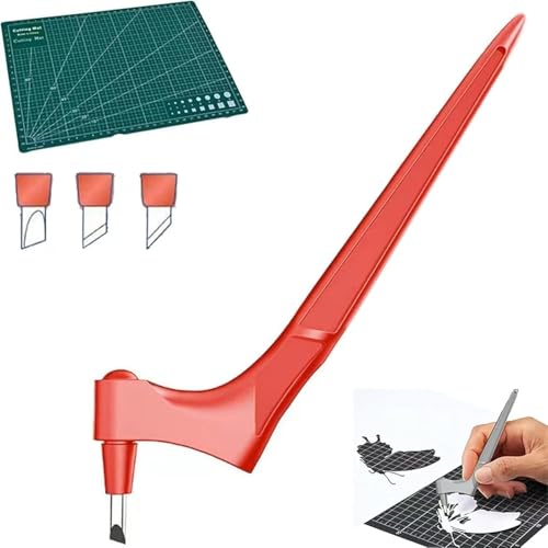 Pefctiordent Cutting Craft Tool, Cutting Craft Tool 360-Degree Rotating Blade, Cutting Tool, Cutting Tool with 15,30,45 Degree Engraving Head And Plate, for Stencils Scrapbooks DIY Crafts (Red) von Giurui
