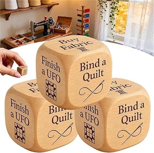 Quilter's Dice – Handmade Wooden Decision Dice with 6 Engraved Quilting Tasks, Creative Tool for Quilting Projects, DIY Sewing Enthusiasts, Sewing Lovers & Craft Enthusiasts, Board Games (3 Pcs) von Giurui
