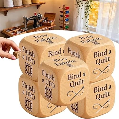 Quilter's Dice – Handmade Wooden Decision Dice with 6 Engraved Quilting Tasks, Creative Tool for Quilting Projects, DIY Sewing Enthusiasts, Sewing Lovers & Craft Enthusiasts, Board Games (5 Pcs) von Giurui