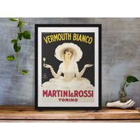 Gerahmte Bar Art Wermut Bianco Martini & Rossi 11x14" Vintage Poster Wandkunst Dekor von GiuseeArtPrints