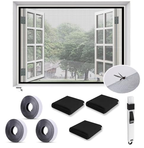 3 Stück Fliegengitter Fenster, 130x150cm Selbstklebendes Insektenschutz Fenster, mit 3 Rollen Selbstklebeband, Hohe Dichte Mückengitter für Fenster, hält Fliegen, Mücken Draußen von Giutsaull