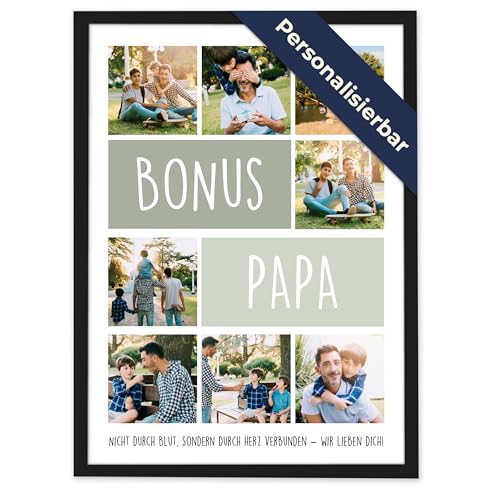BONUS PAPA Fotocollage mit 8 Fotos – Personalisiertes Geschenk von Kindern mit eigenem Text | Bonus Papa Geschenk & Vatertagsgeschenk | Fotogeschenke & personalisierte Geschenke mit Herz von GiveSmiles