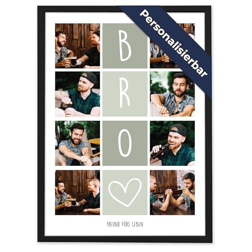 GiveSmiles BRO Fotocollage mit 8 Fotos – Personalisiertes Geschenk für Männer mit Text | Bester Freund Geschenk zum Geburtstag | Fotogeschenke & personalisierte Geschenke mit Bedeutung von GiveSmiles