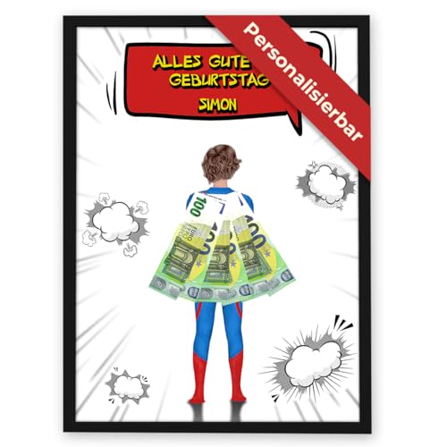 GiveSmiles Geburtstag Junge Geschenk Poster — Personalisierte Geschenke Ideen — Geldgeschenke Geburtstag & Geldgeschenk Jugendweihe — Wunscherfüller Geldgeschenk Poster von GiveSmiles