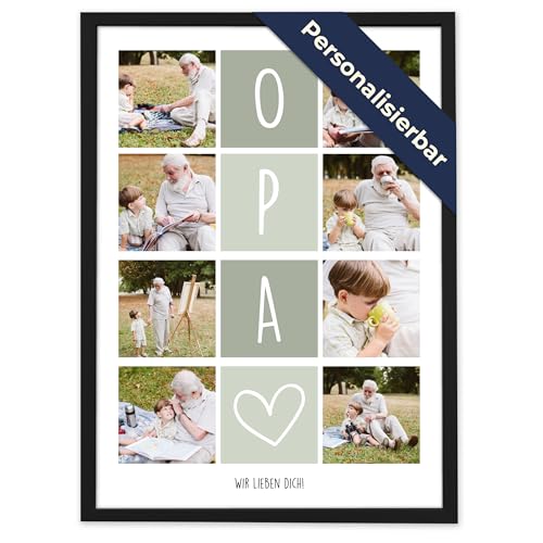 GiveSmiles OPA Fotocollage mit 8 Fotos – Personalisiertes Geschenk von Kindern & Enkeln mit eigenem Text | Vatertagsgeschenk für Opa | Fotogeschenke & personalisierte Geschenke von GiveSmiles