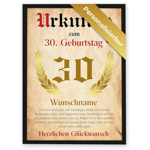 GiveSmiles Personalisierte Vintage Urkunde für alle Geburtstage – Geburtstagsgeschenk für Frauen & Männer – Geschenk Geburtstag Frau & Mann – Made in Germany mit Rahmen Option von GiveSmiles
