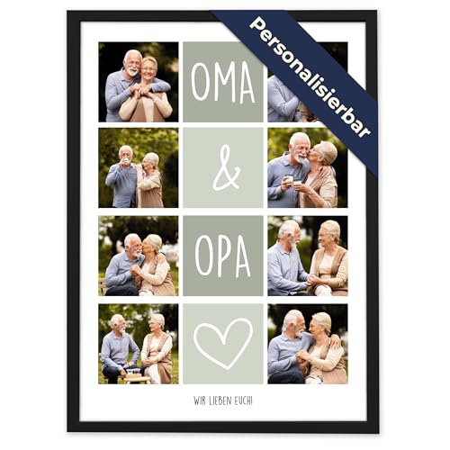 Oma & Opa Fotocollage mit 8 Fotos – Personalisiertes Geschenk von Kindern & Enkeln mit eigenem Text | Vatertagsgeschenk & Muttertagsgeschenk | Fotogeschenke & personalisierte Geschenke für Großeltern von GiveSmiles