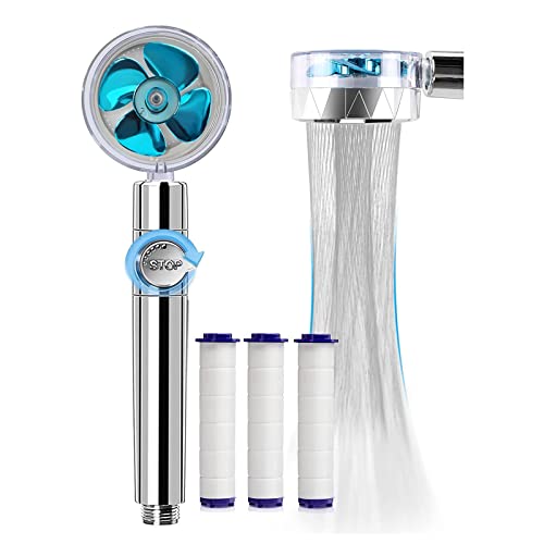 Givenme Duschkopf Handbrause, 360° drehbarer Hochdruck-Duschkopf, WassersparenderDruckerhöhender Duschkopf, 2 Strahlarten mit Filter 3 PP-Baumwolle (Blau) von Givenme