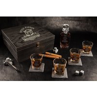 Alte Westliche Personalisierte Eleganz-Dekanter Und 4 Whisky-Glas-Set Mit Schwarzer Box, Vatertagsgeschenk, Opa-Geschenk von GiviGifts