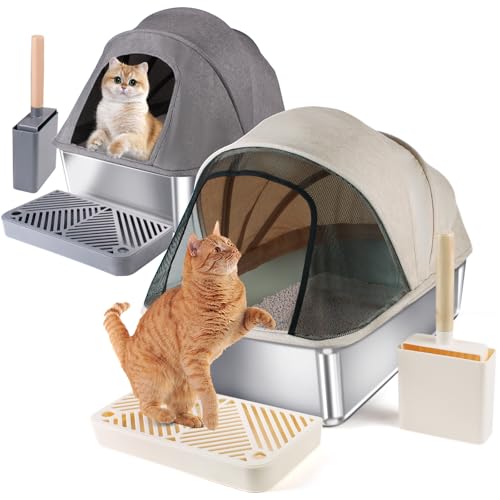 Givilio 2 Stück große(60*40*45H cm) Edelstahl-Katzentoilette mit Deckel, extra große Jumbo-Metall-Katzentoilette für große Katzen, Katzentoilette inklusive Streuschaufel, Schaufelhalter, Fußpolster, Givilio 2 Stück große(60*40*45H cm) Edelstahl-Katzentoilette mit Deckel, extra große Jumbo-Metall-Katzentoilette für große Katzen, Katzentoilette inklusive Streuschaufel, Schaufelhalter, Fußpolster, von Givilio