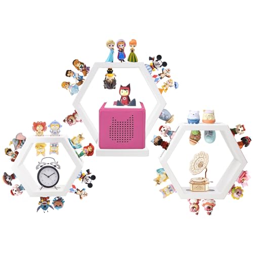 Givilio Tonie Shellf Hexagon for Toniebox Starter Tonie Shelf Wall Mounted Set of 3, Magnetic Wooden Floating Shelves Compatible with Tonie Box Player Tonie Figures Storage Tonie Shelvies(White) von Givilio