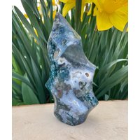 5, 7 "Ocean Jaspi Flamme Mit Kristallisierten Druzy-Höhlen, Grün, Grau, Weiß, Madagaskar, Naturstein-Kristall, Handgefertigtes Schnitzen 5, 7 "Ocean Jaspi Flamme Mit Kristallisierten Druzy-Höhlen, Grün, Grau, Weiß, Madagaskar, Naturstein-Kristall, Handgefertigtes Schnitzen von GivingEarthMinerals