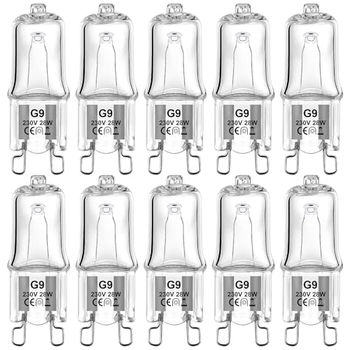 Givurao G9 Halogenlampe 28W, 12 Stück G9 230V Halogenglühbirne Dimmbar 2700K Warmweiß 336LM Kein Flackern 28 Watt Halogen Leuchtmittel für Backofen Mikrowellen Herd Deckenleuchten von Givurao