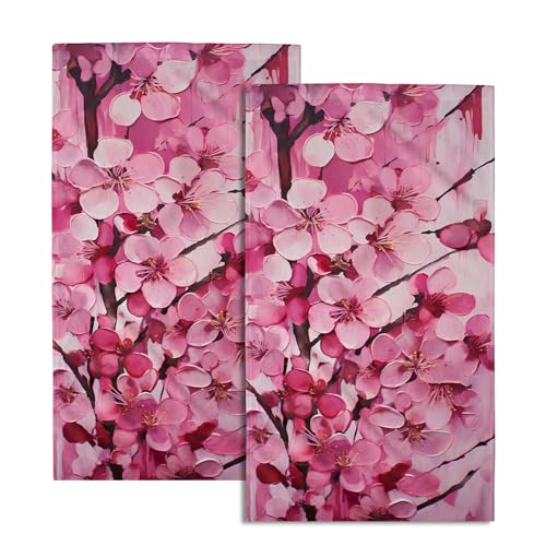 Giwawa Geschirrtücher mit rosa Kirschblüten – Frühlings-Sakura-Blume, Küchentücher, Set mit 2 Aquarell-Blumen-Waschlappen, Blumen, Handtücher für Badezimmer, Spa von Giwawa