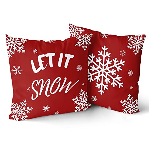 Happy Winter Kissenbezüge 2er-Set Let It Snow Snowflake Red Merry Cotton Kissenbezug Personalisierter Kissenbezug Zimmer Schlafzimmer Sofa Dekoration Quadratisch 45,7 x 45,7 cm von Giwawa