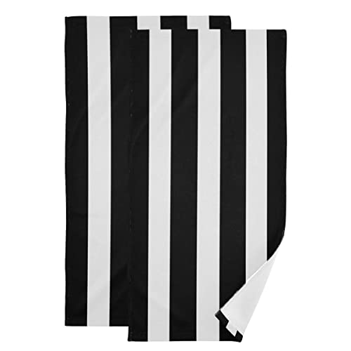 Schwarz und Weiß Handtücher – klassische schwarz-weiß gestreifte Handtücher, moderne einfache Badetücher, saugfähige Mikrofaser-Fingerspitzen-Handtücher für Badezimmer, Küche, 35.6x71.1 cm, 2er-Set von Giwawa