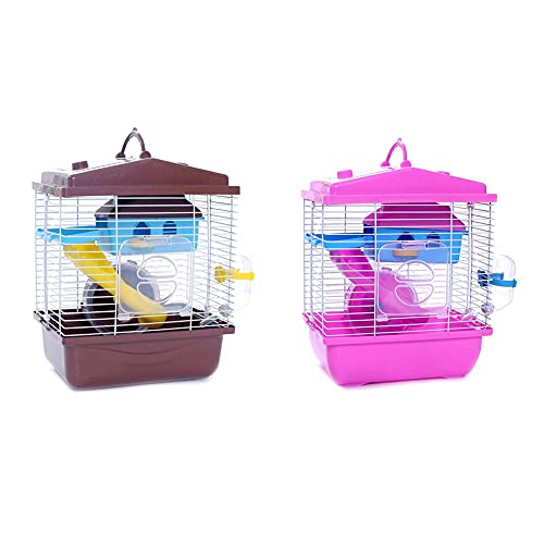Giwnhvx 2 Stück Haustierkäfig Hamsterhaus mit transparentem Dachfenster Doppelschicht Haus für Golden Hamster Haustier, Kaffee & Rosa von Giwnhvx