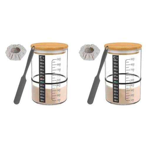 Giwnhvx 2 x Glas Sauerteigglas Gärbehälter Tank breite Öffnung Sauerteigglas für Küche Backen Lebensmittel Aufbewahrung von Giwnhvx