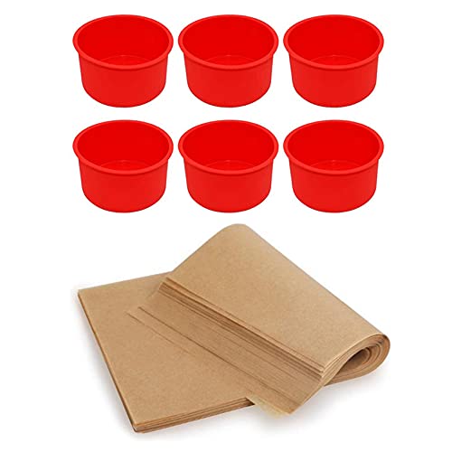Giwnhvx 200 Stück Silikon-Ölpapier-Backblech, antihaftbeschichtetes Backpapier und 6 x Silikon-Mini-Kuchenformen, 10,2 cm, runde Backform von Giwnhvx