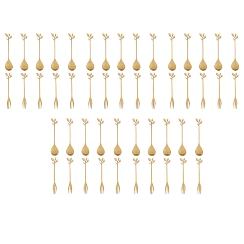 Giwnhvx 25Spoon + 25Forks Edelstahlblatt Kaffee KuchenlöFfel DessertlöFfel, RüHren TeelöFfel Set Golden von Giwnhvx