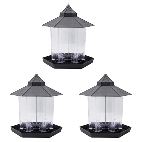 Giwnhvx 3 x Panorama-Vogelfutterstation, sechseckige Form mit Dach, hängende Vogelfutterstation für Garten, Hof, Dekoration (grau) von Giwnhvx
