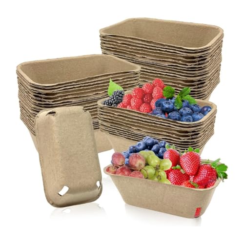 Giwnhvx 50 Packungen Beerenkörbe aus Zellstofffaser zum Sammeln von Früchten, geformte Beerenkörbe für Blaubeeren, Himbeeren, Kirschen und Erdbeeren von Giwnhvx