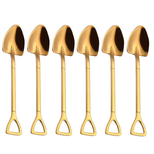 Giwnhvx 6X Gold Kreative Edelstahl 304 Kleine Schaufel Loeffel Design Vergoldet Geschirr Kaffee Loeffel Eiscremesuppe Honig Loeffel Zarten Ruehrloeffel von Giwnhvx