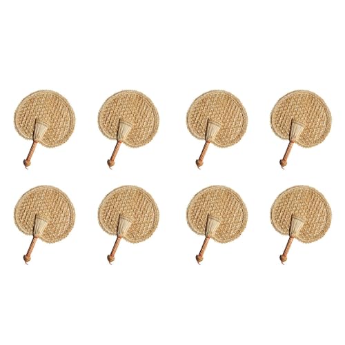 Giwnhvx 8X Hand Gewebter Gewebter Stroh Hand Ventilator Alter Sommer Natürlicher Hand Ventilator Umwelt Freundlicher Hand Gewebter Ventilator Dekorativer Runder Ventilator von Giwnhvx