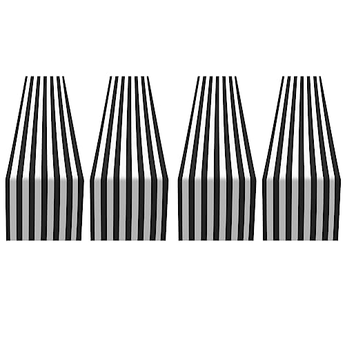 Giwnhvx Dekorative Tischdecke Polyester Gestreifte Tischläufer Indoor Outdoor Familienessen (Weiß Und Schwarz, 4er Pack) von Giwnhvx