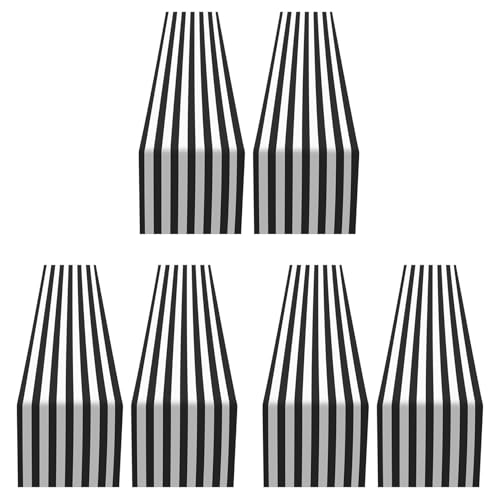 Giwnhvx Dekorative Tischdecke aus Polyester, gestreift, Tischläufer für drinnen im Freien, Familienessen (Weiß und Schwarz, 6 Stück) von Giwnhvx
