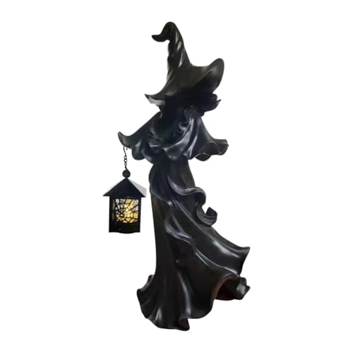 Giwnhvx Halloween-Hexe, Kunstharz-Skulptur, Geister-Skulptur mit Laternen, Antike Halloween-Dekoration, Schwarz von Giwnhvx