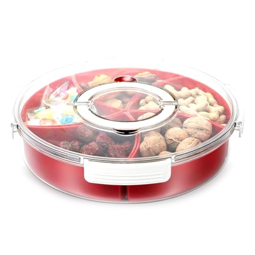 Giwnhvx Serviertablett für geteilte Snacks mit Griff am Deckel, Snackbehälter aus Kunststoff mit 5 Fächern mit Deckel, Tablett für von Giwnhvx