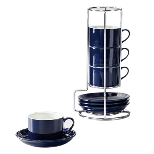 Giwnhvx Stapelbare Cappuccinotassen aus Porzellan mit Untertassen und Metallständer, Espressotassen für Latte Kaffee, Café, Spezialkaffee B von Giwnhvx