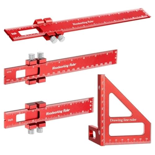 Giwnhvx Zimmermannslineal 4 Stück Multi-Winkel-Messlineal 3D 45/90 Grad Quadratischer Winkelmesser für die Holzbearbeitung aus Aluminiumlegierung von Giwnhvx