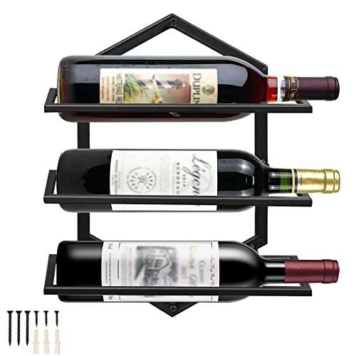 Giyiprpi Metall Wandmontierter Weinhalter Rack, Weinglashalter Hängend Stehen Organizer für 3 Flaschen, Weinregal Rotweinregal für Home Kitchen Bar Displaydekor von Giyiprpi