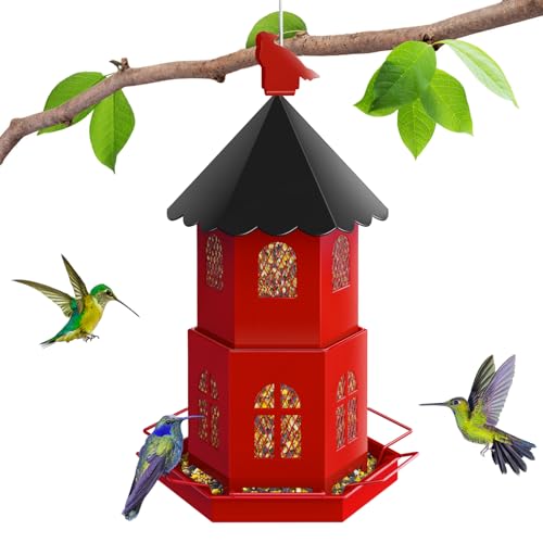 Vogelfutterautomaten für den Außenbereich hängend, Großes Fassungsvermögen Metallgeflecht Wildvogelfutterhaus, Vogelfütterung Eichhörnchen-Proof Unterstützt Kardinal Fink Blauhäher Wildvögel(Rot) von Giyiprpi