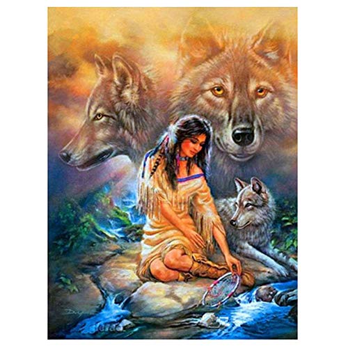 DIY 5D Diamant Malerei Kits, Indianer Wolf Diamond 5D Paintings Set, Malen nach Zahlen Diamant, Groß Diamant Painting Bilder Arts Craft für Home Wand-Decor Square Drill 90x120cm von Giyuco