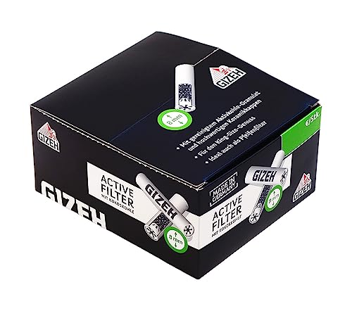 1 Box GIZEH Active Filter 8 mm Durchmesser, Aktivkohlefilter in der 200er-Box von Gizeh