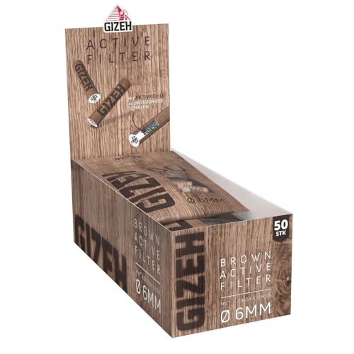 GIZEH BROWN Active Filter – Aktivkohlefilter slim 6 mm Durchmesser – Aktivkohlefilter slim mit Aktivkohle aus Kokosschale – Filter mit 27 mm Länge - 10 Beutel á 50 Filter von Gizeh