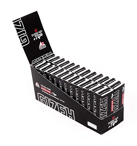 GIZEH Black Queen Size Papers + Tips, 50 dünne 1 ¼ Blättchen und perforierte Tips pro Heftchen 3 Boxen (78 Heftchen) von Gizeh