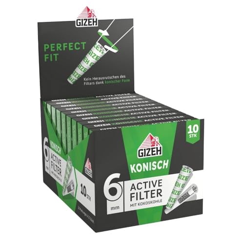 GIZEH konische Active Filter – Filter Aktivkohle 6-7 mm Durchmesser im 20er Pack á 10 Filter – Aktivkohlefilter slim mit Aktivkohle aus Kokosschale – Filter mit 25 mm Länge, Weiß von Gizeh