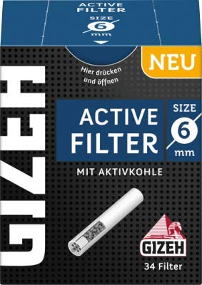 Gizeh 136 x Active Tips Slim Aktivkohlefilter 6mm 4x34er Filtertips von Gizeh