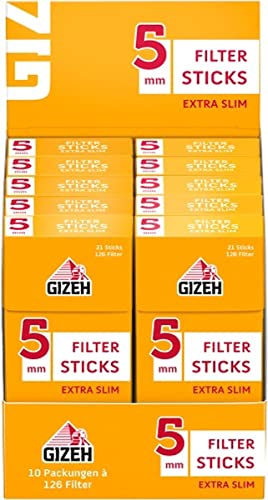 Gizeh Filter Sticks Extra Slim 5,3mm Durchmesser 1 Box (10 Packungen/ 126 Filter), Gelb von Gizeh