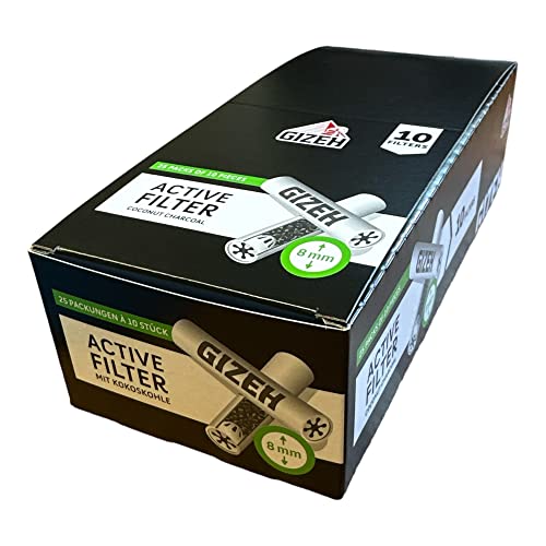 Gizeh 18413 Active Tips-8 mm Aktivkohlefilter mit Keramikkappen-25 Boxen x 10 Filter, Aktivkohle Gizeh 18413 Active Tips-8 mm Aktivkohlefilter mit Keramikkappen-25 Boxen x 10 Filter, Aktivkohle von Gizeh