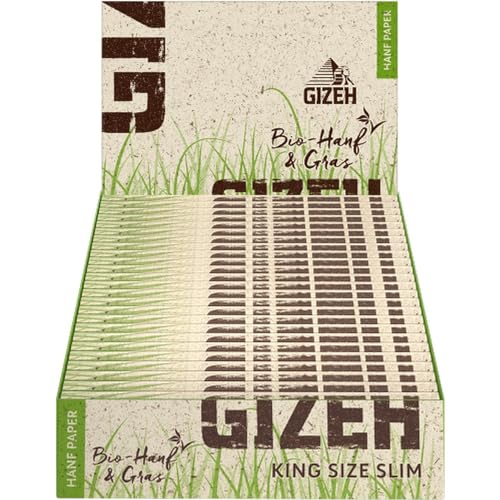 GIZEH Hanf & Gras King Size Slim Blättchen zum Drehen - ungebleicht & ungefärbt aus 100 % zertifiziertem Bio-Hanf - 25er Pack á 34 Premium Rolling Paper zum Bauen (14 g/m²) von Gizeh