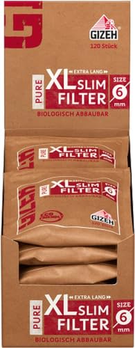 Gizeh 415925015 Pure XL Slim Filter, Durchmesser 6 mm, Länge 19 mm 10 Beutel x 120, Large, Gelb von Gizeh